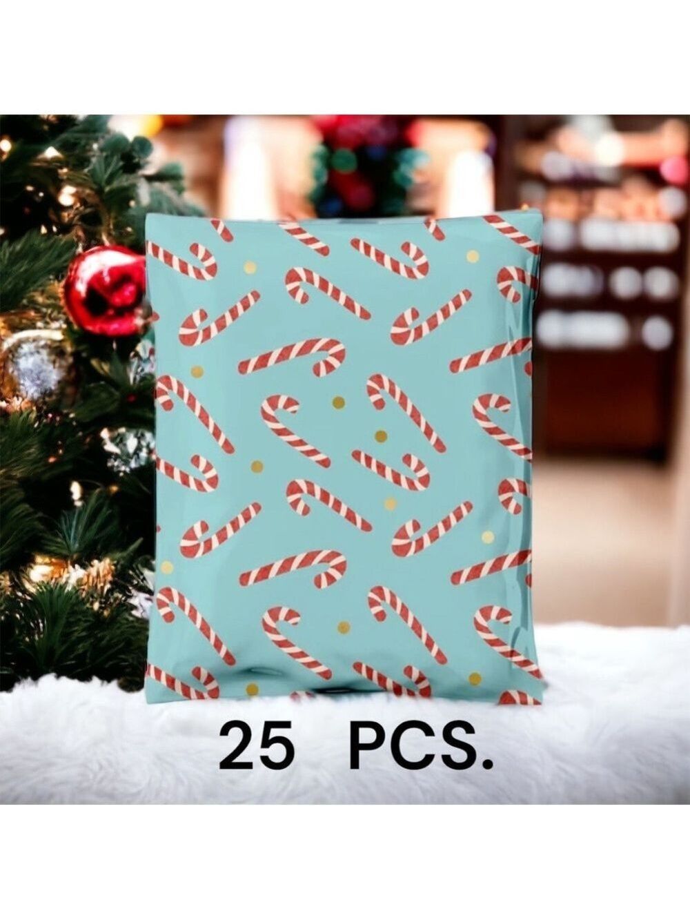 25 10X13 Poly Mailers Candy Canes Gold Dots, Shipping Envelopes PRICE IS FIRM - Picture 4 of 6